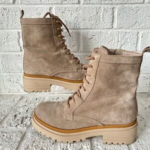 Bertuchi Leather Suede Combat Lace-Up Beige Lug Sole Made In Spain EU 37 US 6.5